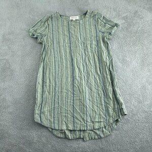 Cloth & Stone Green Striped Short-Sleeve Shirt Dress Womens Size L 5167
